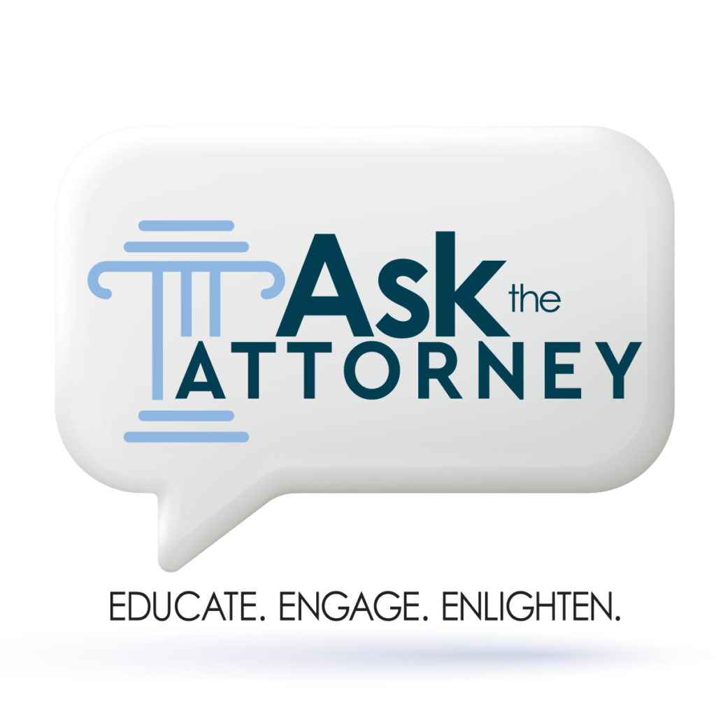 Ask The Attorney Logo with Tagline Educate. Engage. Enlighten.