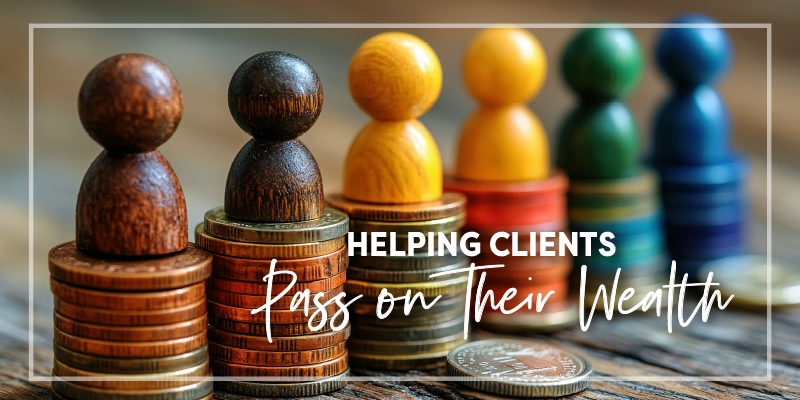 Helping Clients Pass On Their Wealth - Wood People Figures Sitting on top of Stacks of Coins
