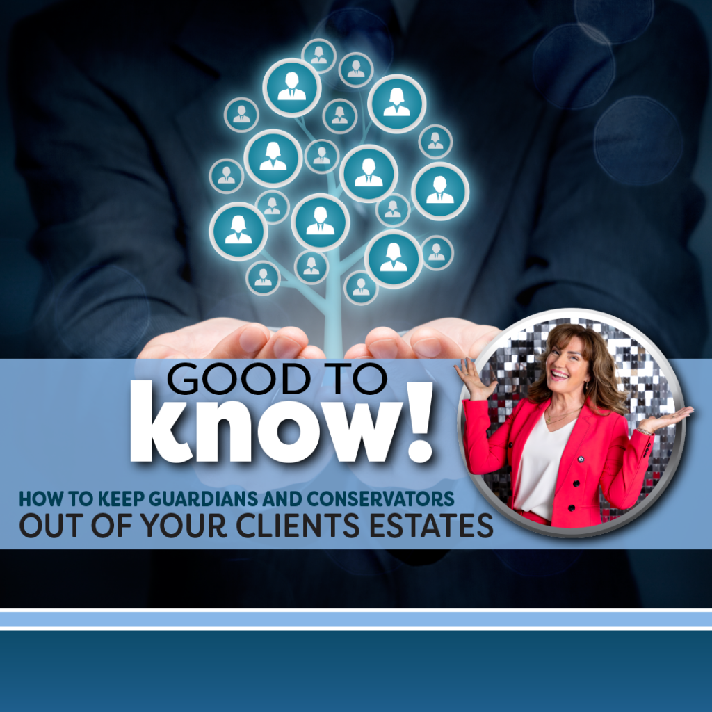 Person cupping in their hands, as a sign of protection, a tree containing icons representing clients. In the foreground is Eileen Kerlin Walsh