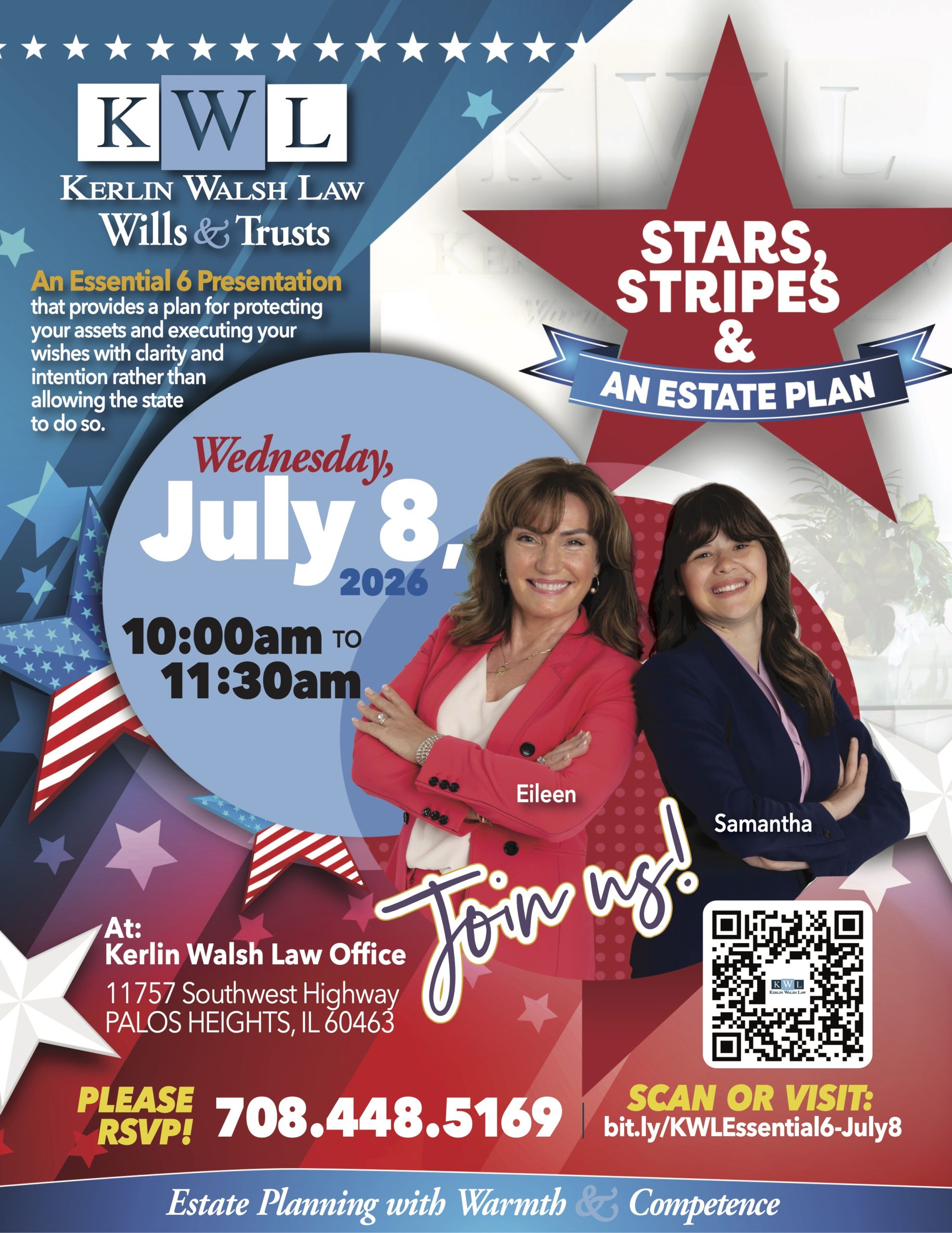 Kerlin Walsh Law is hosting a Stars, Stripes and An Estate Plan complimentary event on Wednesday, July 8, from 10:00am to 11:30am.