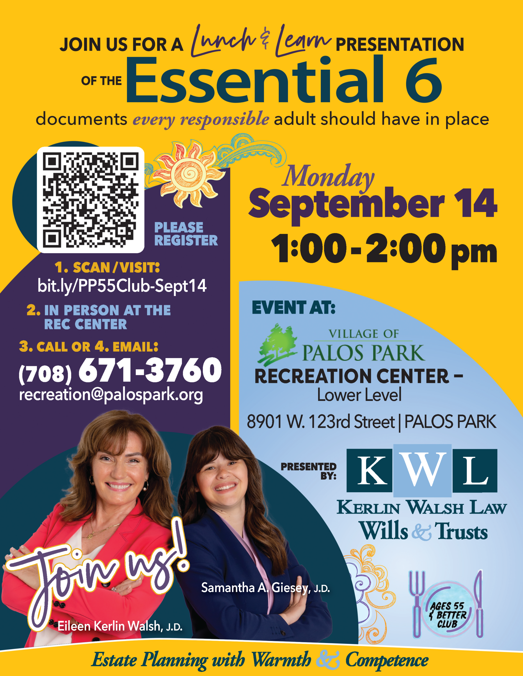 Essential 6 Event at Palos Park Recreation Center on September 14 at 1pm