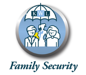 Family Security - A couple with a KWL umbrella over them and a lawyer standing in the background