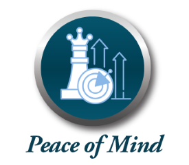 Illustration of graph, chess piece and target to symbolize peace of mind