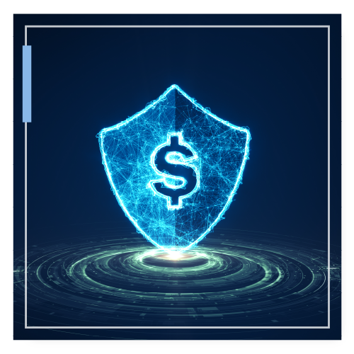 Blue shield with a dollar sign in the middle - signifies protecting finances