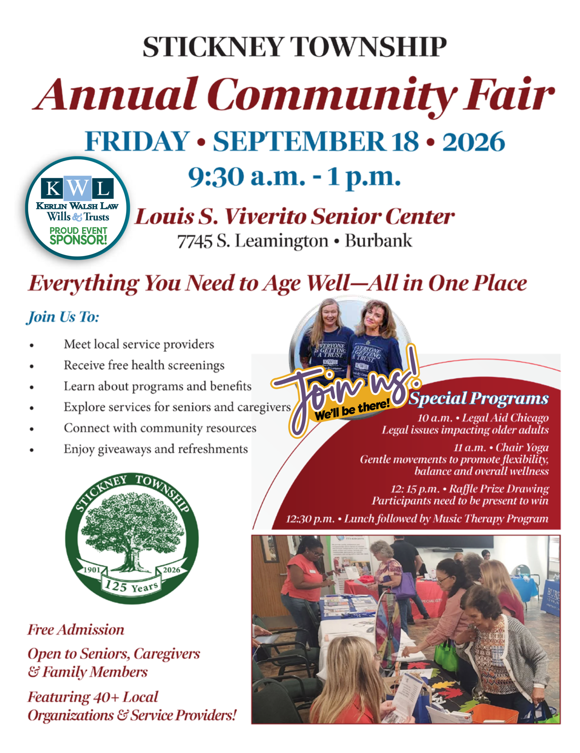 Stickney Community Fair Flyer2026_KWL Join Kerlin Walsh Law at the Stickney Township Annual Community Fair on Friday, September 18 at the Louis S. Viverito Senior Center