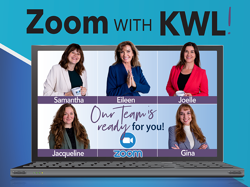 Zoom Consult with KWL – Samantha Giesey, Managing Attorney, Joelle Doyle, Master Drafting Attorney, Eileen Kerlin Walsh, Principal Attorney, Gina Mayer, Assistant Attorney, and Jacqueline Riotto-Nick, Assistant Attorney.