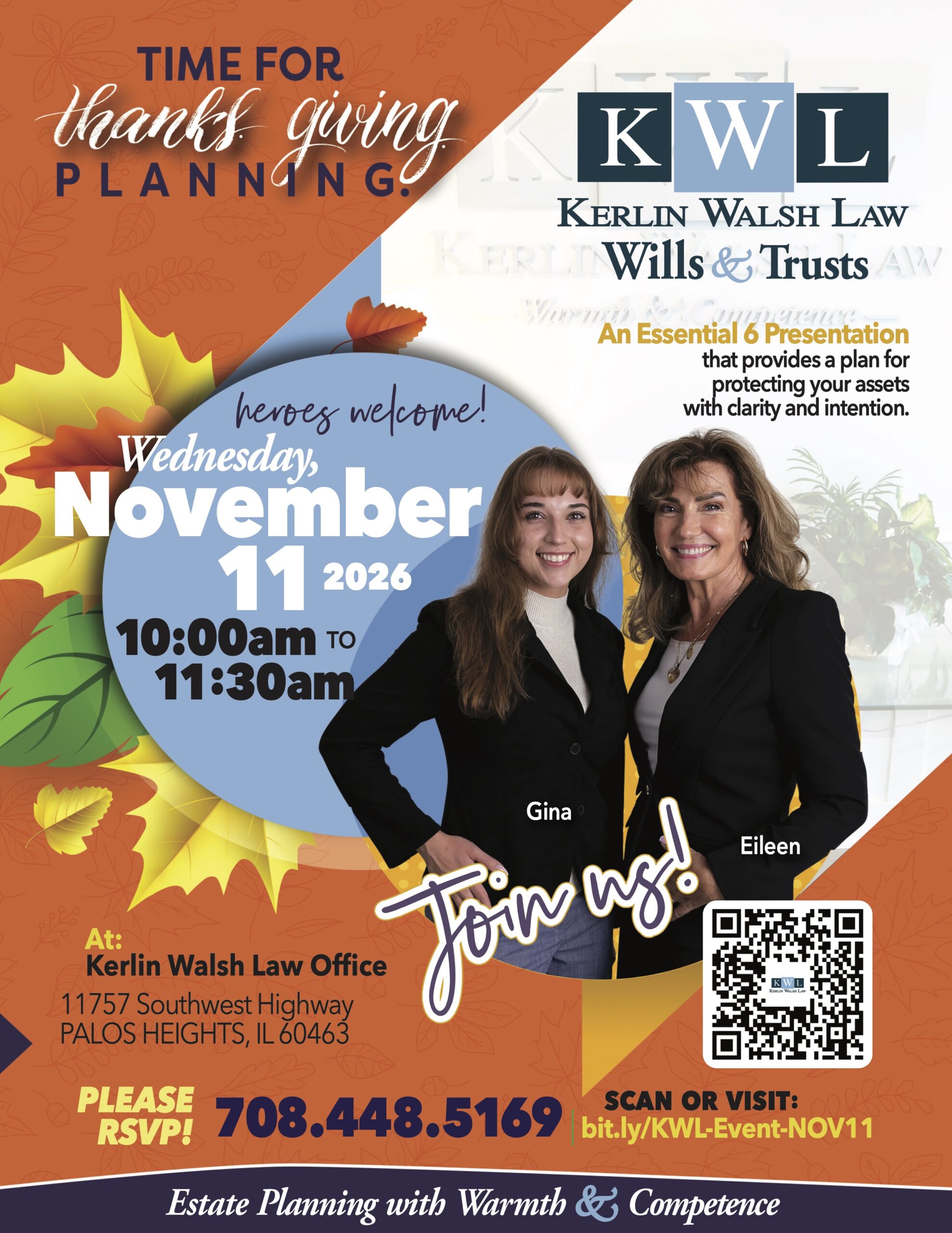 KWL Essential Six Flyer_Nov11_2026 Time For Thanks Giving Planning - an Essential 6 Presentation that provides a plan for protecting your assets with clarity and intention. November 11 at Kerlin Walsh Law office.