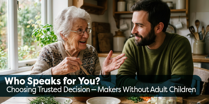 Elderly woman talking with her adult son while they are preparing a meal together