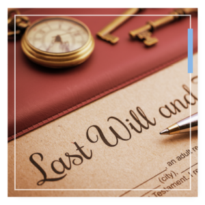 Last Will and Trust on a desk with a pen sitting on top