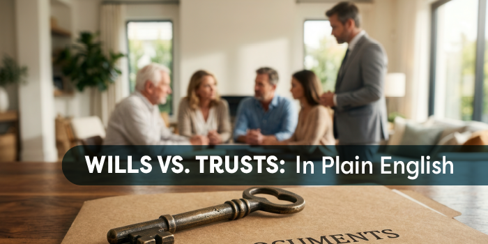 Family get together talking about wills and trusts with and advisor there to answer questions